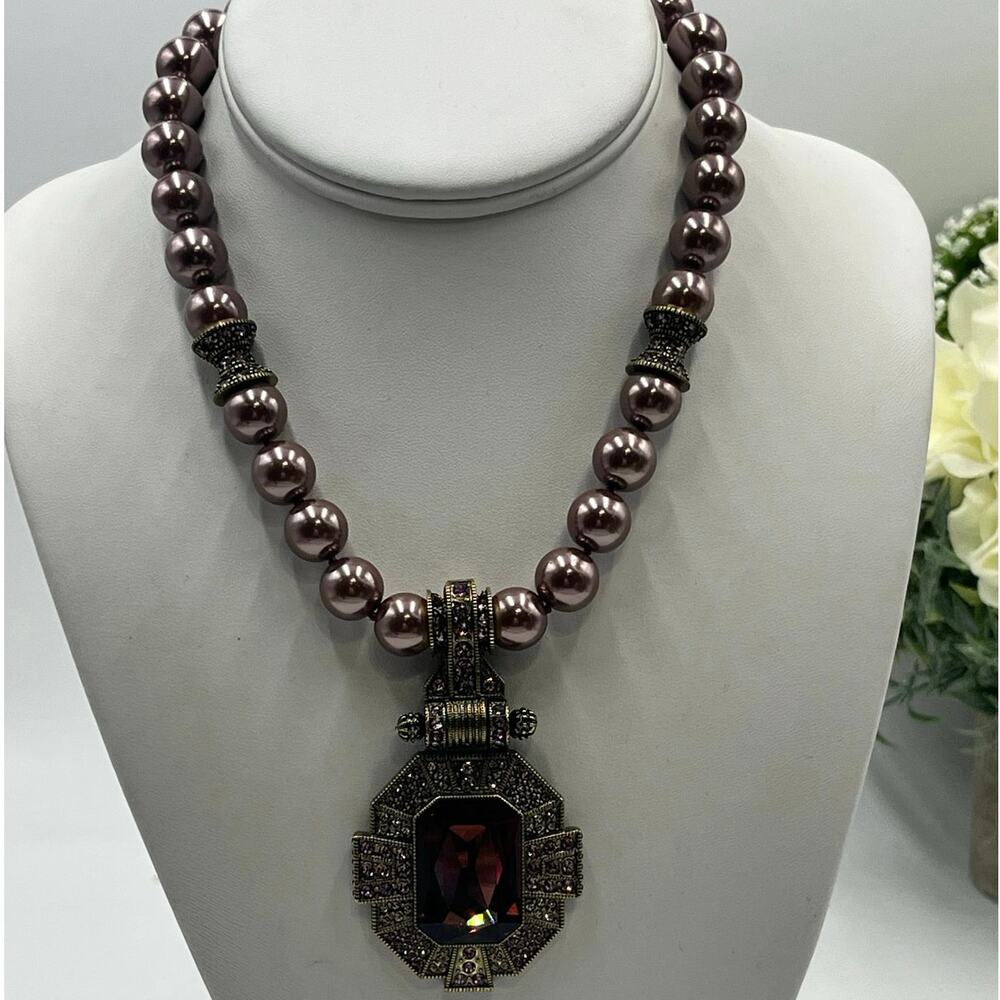 Heidi Daus Vintage‎ Ornate Pendant Enhancer Glass Pearl Necklace Interchangeable